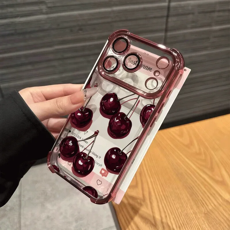 Classic Red Cherry Electroplated TPU Phone Case Cover