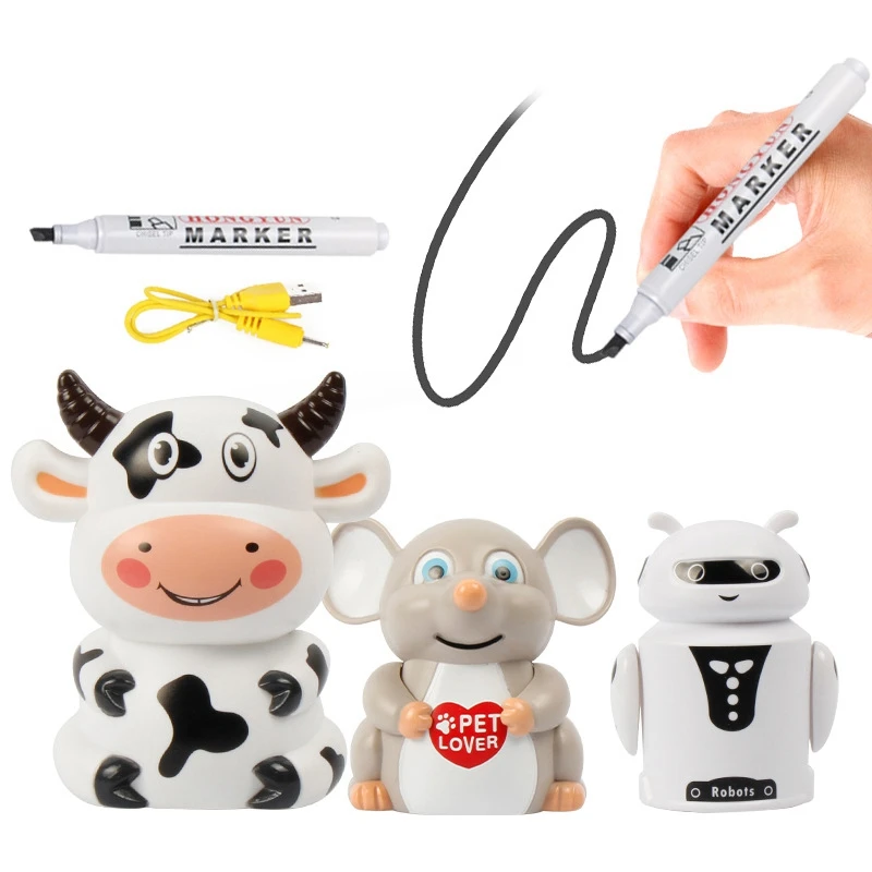 Follow Any Drawn Line Magic Pen Inductive Mouse Cow Robot Model Children Kids Toy With Sound And Light Children Gift 5
