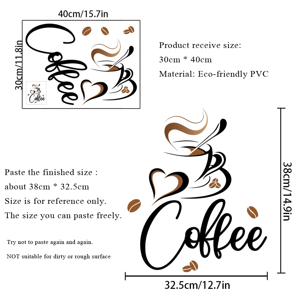 Wall Stickers Coffee Cup Mural For Kitchen Home Living Room Restaurant Cafe Decor