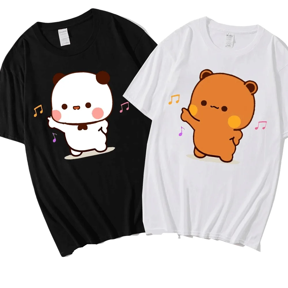 

Рубашки с рисунком панды и коричневого медведя, с принтом Dudu, симпатичная мультяшная футболка, мужские кавайные женские футболки, 100% хлопок, Y2k Топ