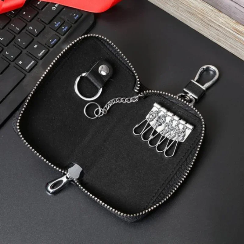 Key Case Holder Organizer Purse Protector Genuine Leather Car Zipper for Men Women