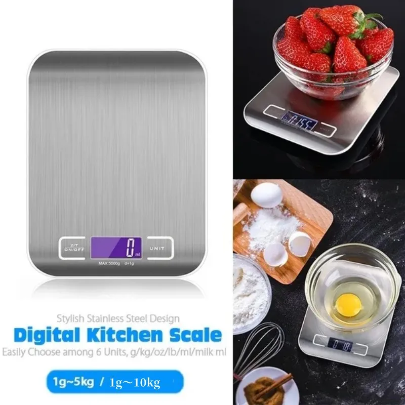 

5/10KG LCD Display Digital Kitchen Electronic Scale Stainless Steel Panel USB Charg Precise Small Platform Scale Portable