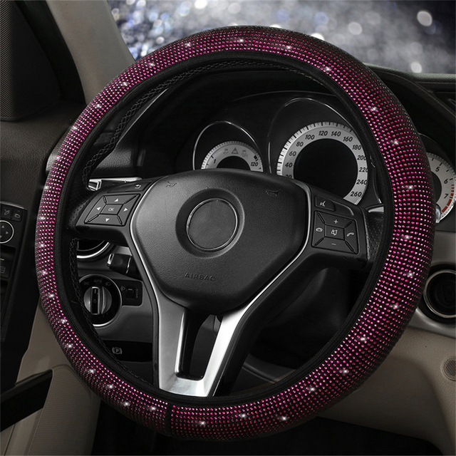 Rhinestones Steering Wheel Cover With Crystal Diamond Sparkling Car Suv Steering Wheel Protector Fit 14.5-15 Inch Vehicle