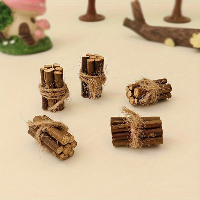Scale Handcrafted Firewood Model, Mixed Color Dollhouse Accessory for Mini Kitchen & Garden Scene, No Electricity Needed
