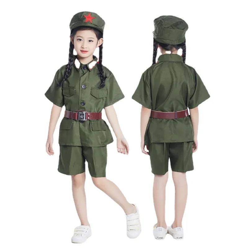 New Design Chinese Red Army Clothing for Child Cosplay Military Uniform Girls Boys Red Army Suit Performance Stage Costume