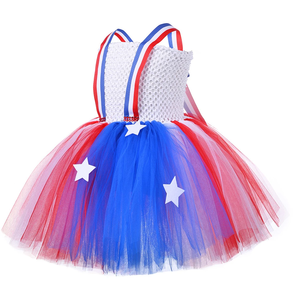 USA Independence Costumes for Girls Kids American Flag Day Suspender Dresses Children Carnival Party Outfit Christmas Clothes