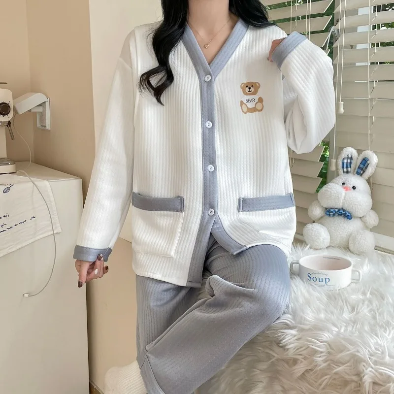 Hustý vzduch bavlna noční košile těhotenské šatstvo pro oblečení na spaní pyžamo kojení 2024 nový podzim zima pyžamo