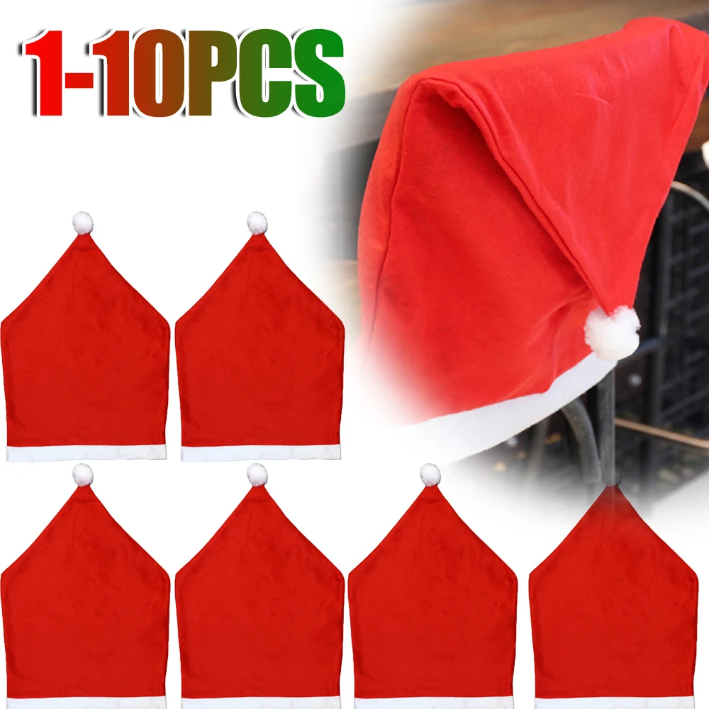 1-10PCS Christmas Chair Cover Red Non-woven Chair Cover Christmas Table Decoration Dining Party Supplies