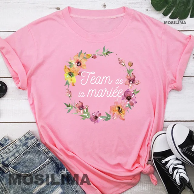 Team Bride Bachelorette Wedding Party Women Evjf Tee Shirt Casual ladies basic O-collar Pink Short Sleeved T-shirt Girl Pink3