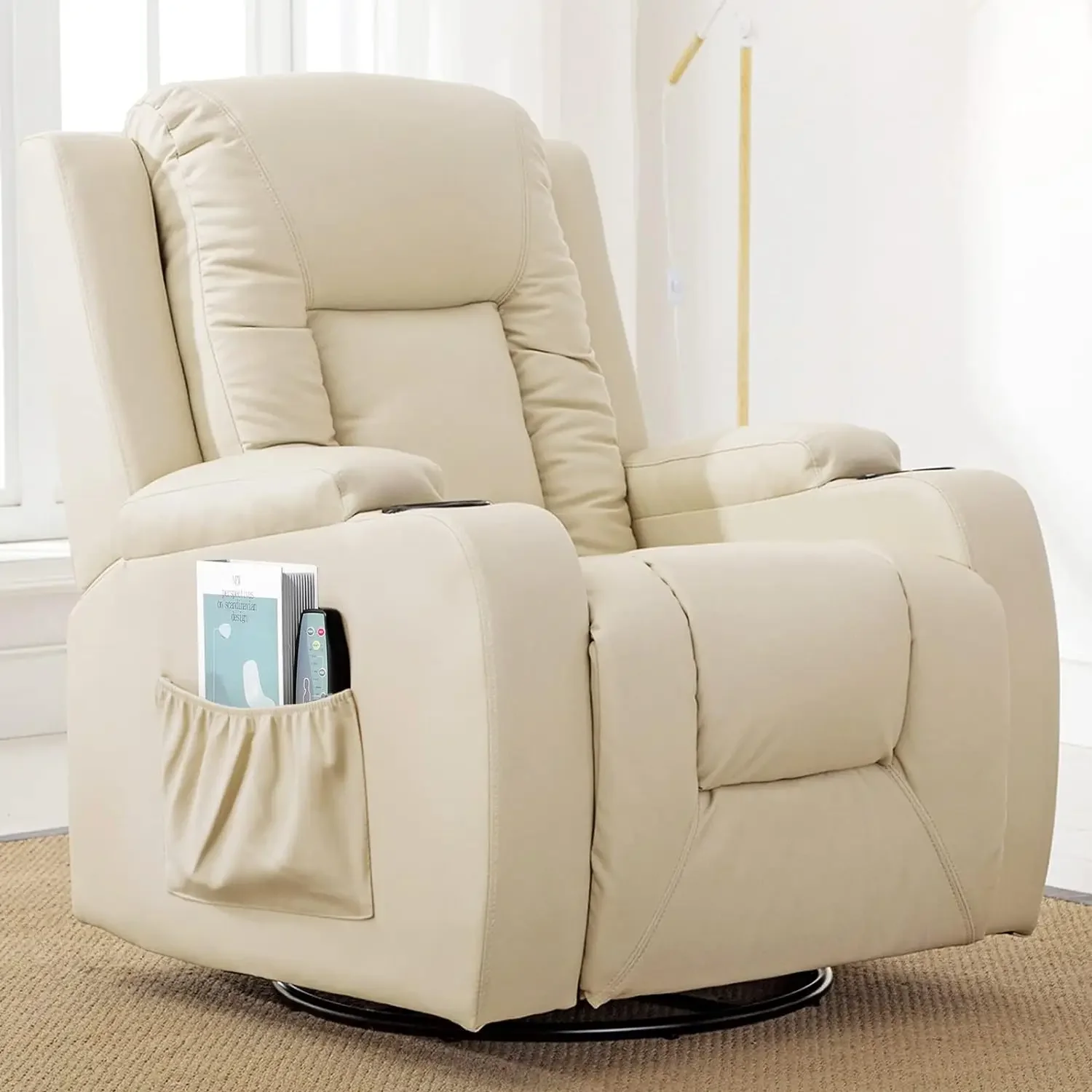 COMHOMA Recliner Chair Massage Rocker with Heated Modern PU Leather Ergonomic Lounge 360 Degree Swivel Single Sofa Seat US