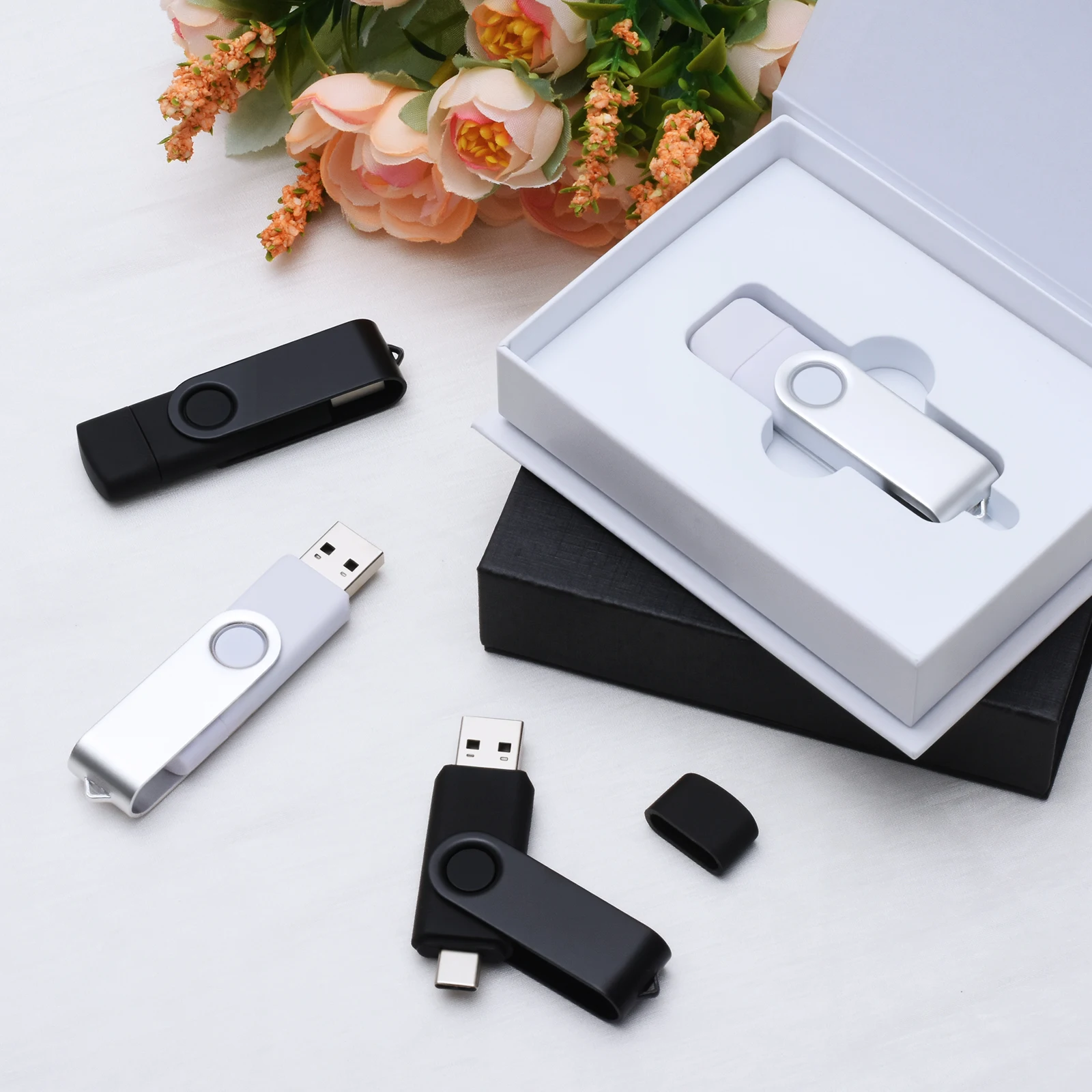 선물 상자 무료 맞춤 로고 USB 플래시 드라이브 128MB 256MB 1GB 2GB 타입-C 듀얼 사용 회전형 펜드라이브 128GB 64GB 32GB 사진작가용