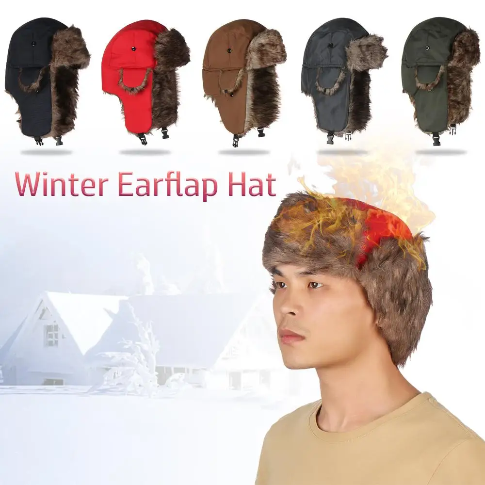 Warm Winter Fur Earflap Ski Hat Men Women Trapper Hats Russian Ushanka Hat