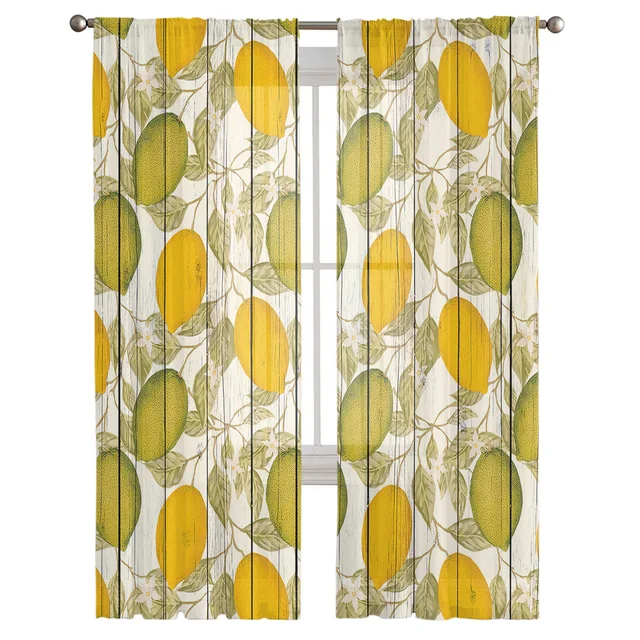 Transform your living space with Lemon Leaf Watercolor Wood Grain Sheer Curtains