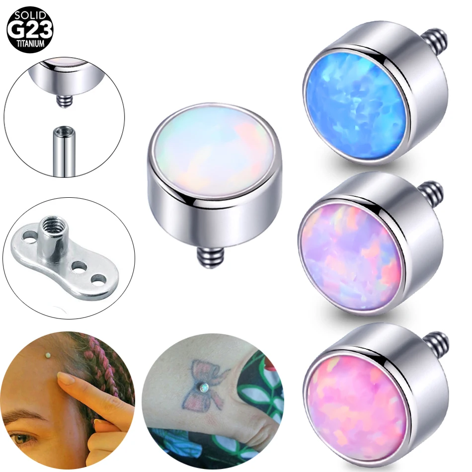1Pc Titanium Opal Dermal Anchor Top Piercing Skin Diver Surface Piercing Opal Lip Bars Fermo Tragus Stud Orecchini Piercing