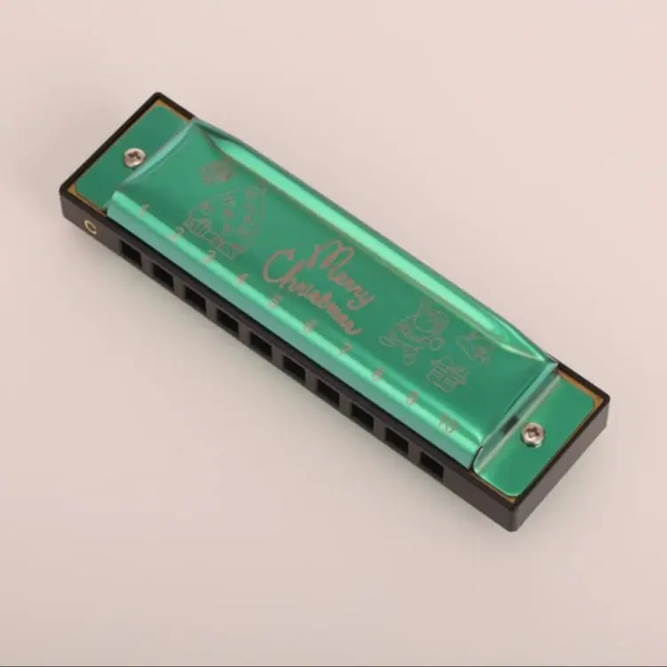 Christmas Gift 10 hole bules harmonica 2pcs set red and green for kids friends festival as gifts