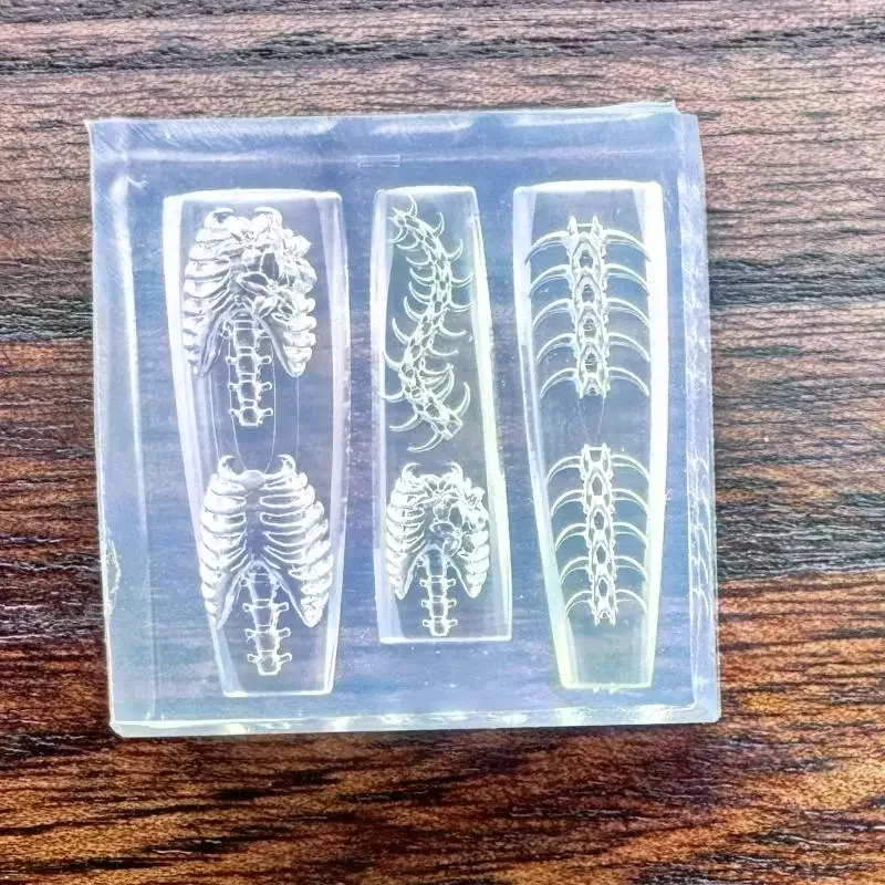 1/2Pcs 3D Ribs Spine Bone Acrylic Mold DIY Doll Design Transparent Silicone Manicure Template Nail Accessories