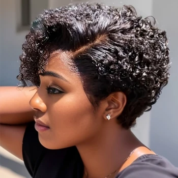 Parrucche frontali in pizzo 13 * 4 Parrucche ricci di alta qualità con taglio pixie 12A Capelli umani vergini brasiliani Stile di capelli corti naturali Densità del 180%