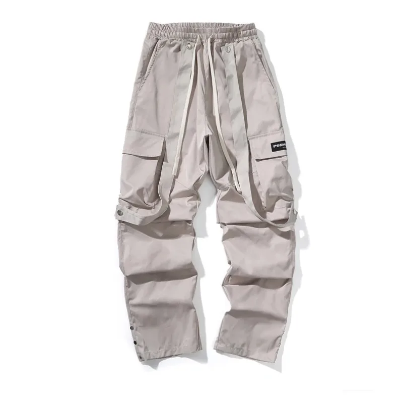 Men's Button Spring Autumn Letter Pockets Solid Elastic High Waisted Casual Drawstring Sportswear Trousers Office Lady Pants