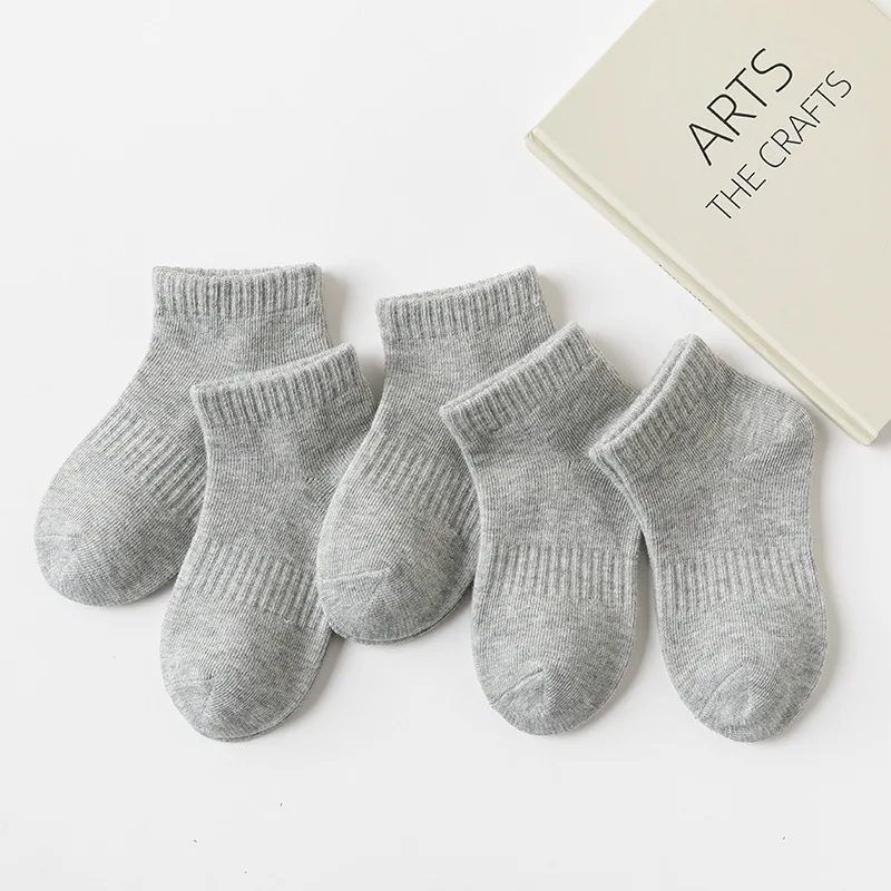 New Summer Children Cotton Socks Fashion Black White Gray For 1-12 Years Kids Teen Student Baby Girl Boy Socks 5 Pairs/Lot