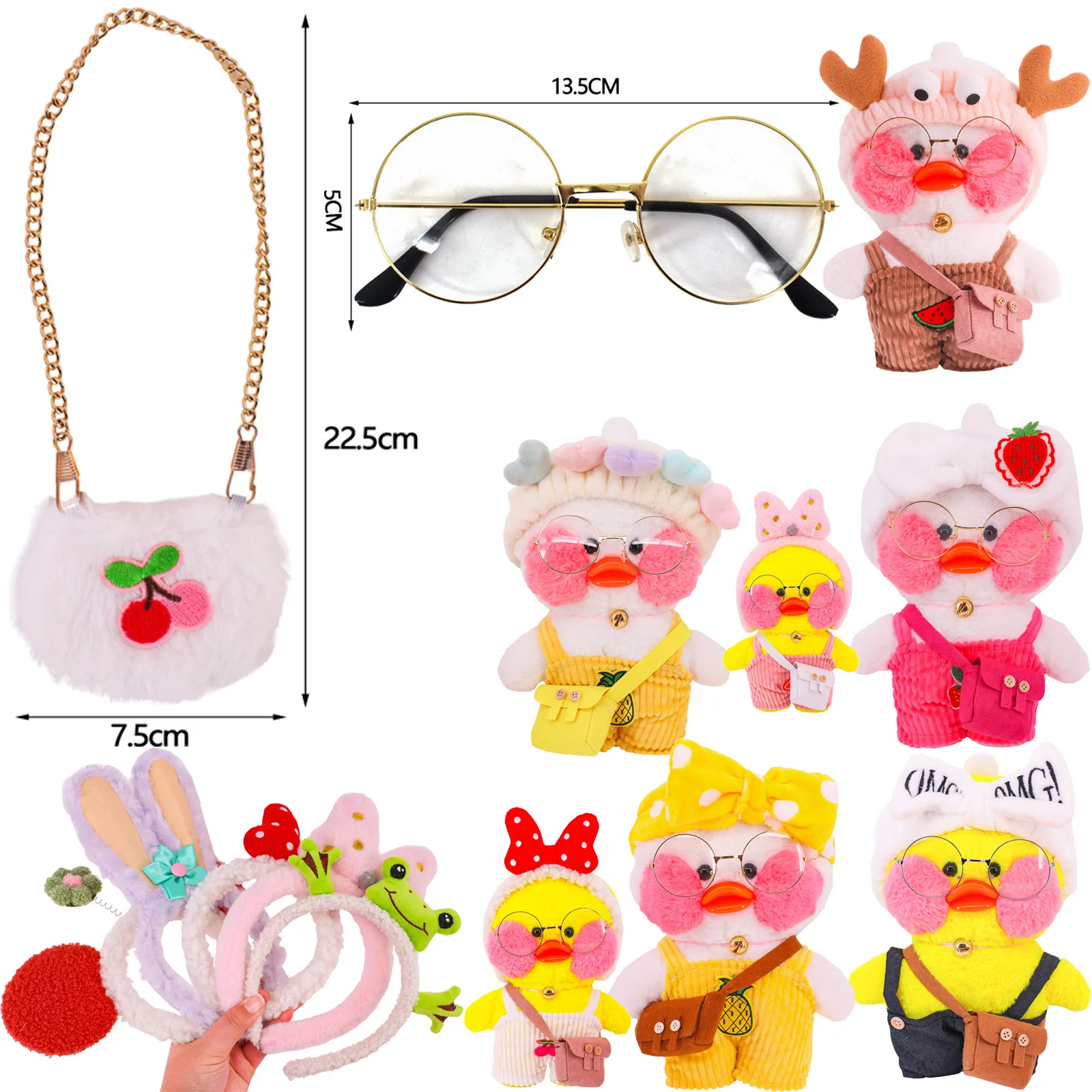Plush Toy Accessories Clothes For Lalafanfan Yellow Duck 30Cm Plush Toy Set Bag Glasses Overalls Hair Band Accessories Children's Toy Birthday Gifts