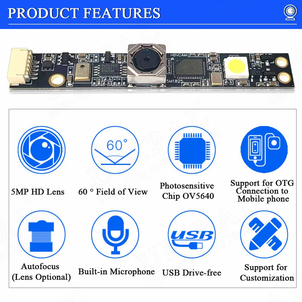 5MP USB Camera Module OV5640 - 160° Groothoek Met Microfoon Voor PC/Mac