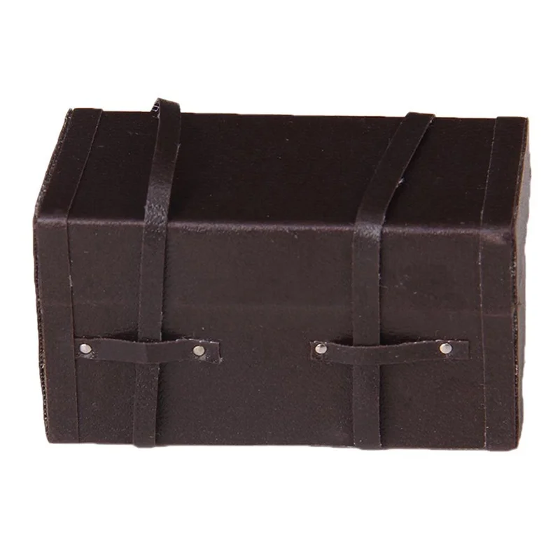 1/12 Dollhouse Miniature Vintage Leather Wood Suitcase Mini Luggage Box