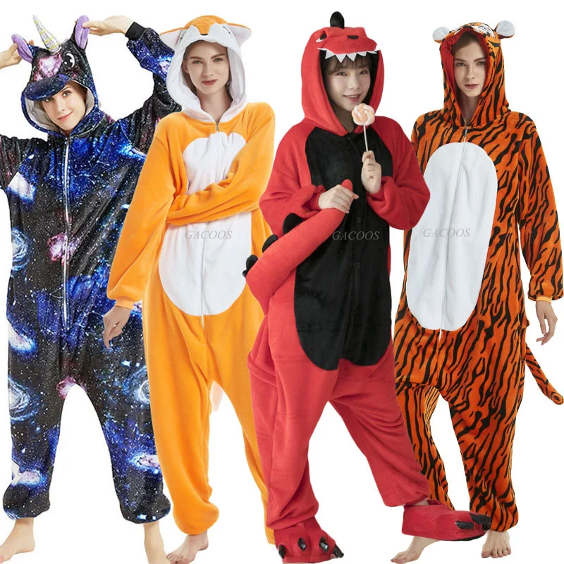 Adults Animal Onesies Unicorn Pajamas Couple Sleepwear Women Men Winter Unisex Kigurumi Costumes Cartoon Flannel Rabbit Pajamas