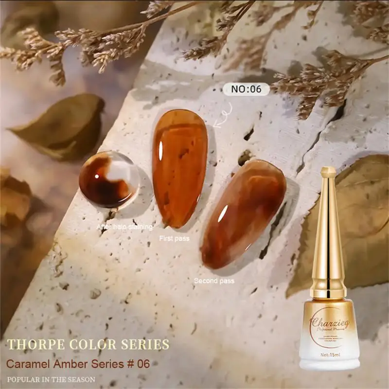 

15ML Autumn Translucent Amber Nail Gel Polish Gradient Caramel Color Semi Permanent UV Dull Jelly Gel Nail Varnishes Nail Gel