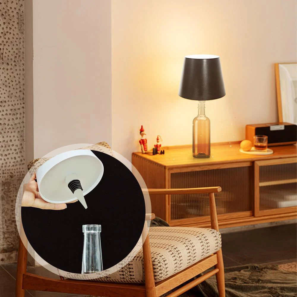 Wireless Bottle Table Lamp Touch Control of 3 Colors and Stepless Dimmable Desk Night Lamp for Bar Wine Bottles Vases Light 3