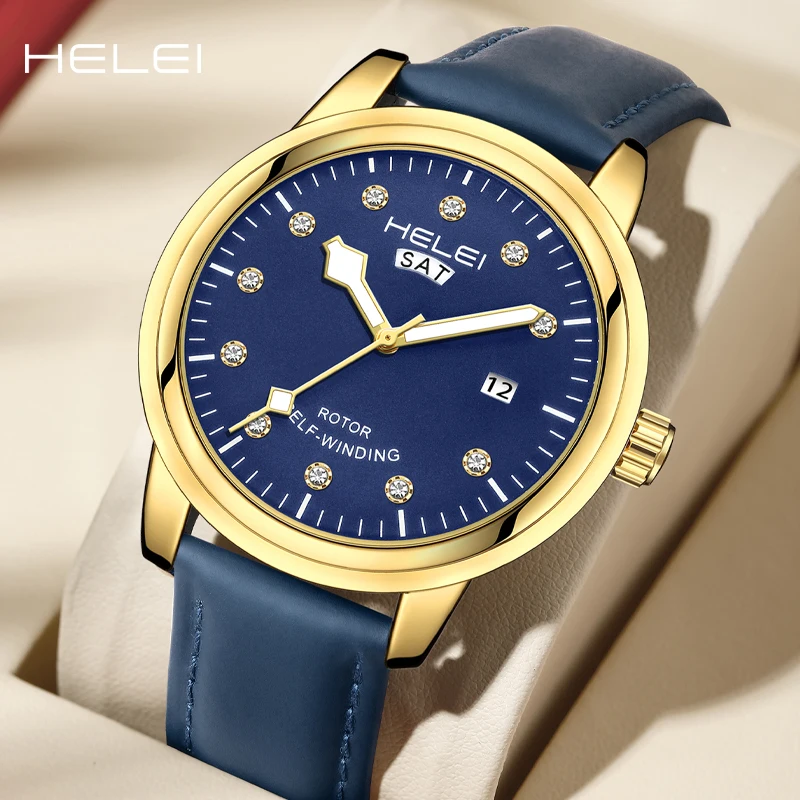 HELEI Luxury Men's Quartz Watch Diamond Scale Dial Fashion Quartz Wristwatch Waterproof Luminous Wristwatch Gift For Men