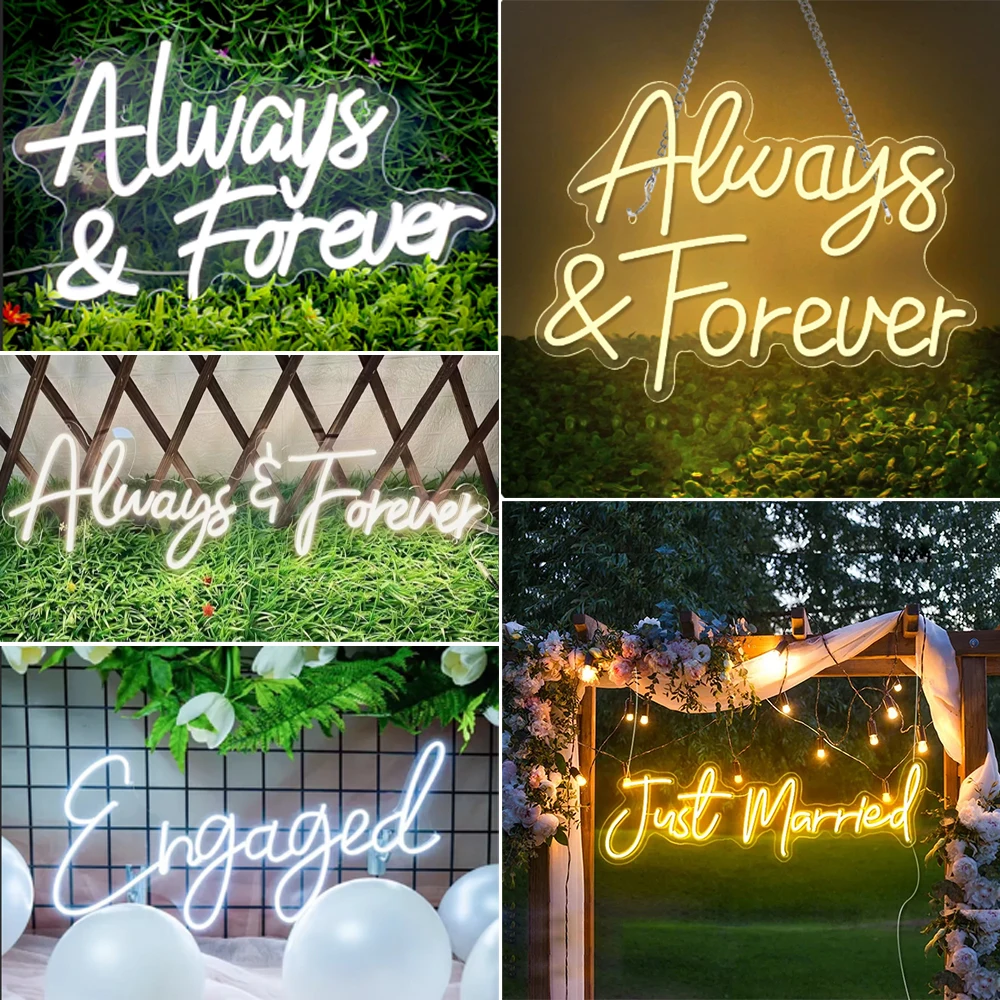Always Forever Neon Sign LED Lights Room Decor Wedding Style Gift Engagement Valentine's Day Party Bedroom Home Wall Decor