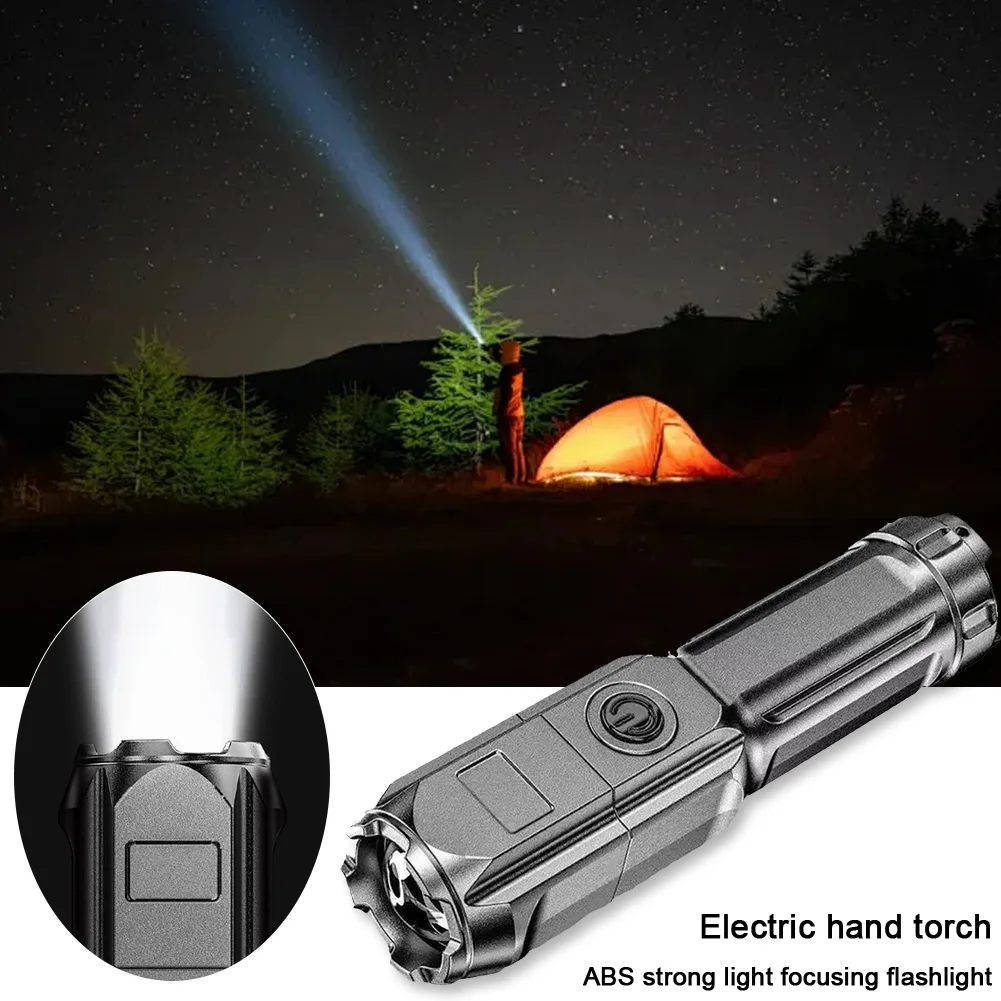 고출력 LED 손전등, USB 충전식 강한 빛, 매우 밝은 LED 손전등, 줌 가능, 야외 캠핑 하이킹 조명