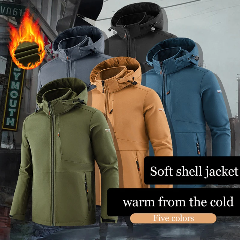 

Military Shark Skin Soft Shell Jacket Men Outdoor Fleece Waterproof Windbreak Hooded Coat Autumn Winter Warm Army Tactics Jacket