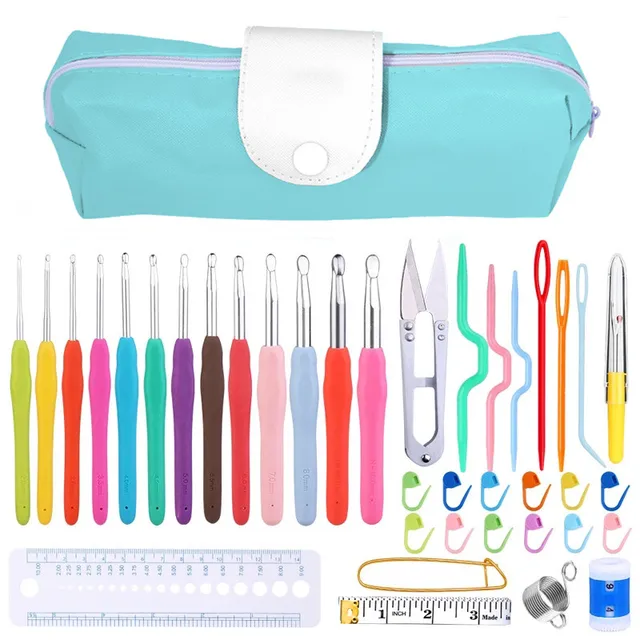 IMZAY Colorful Rubber Handle Knitting Needles Kit With Sewing Clips Plastic Needles Staniless Steel Scissors Crochet Hooks Set 1