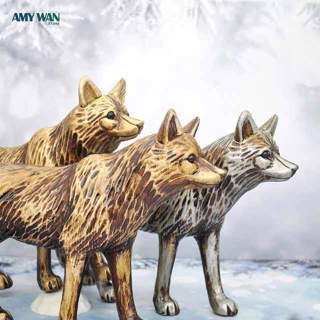 3 Színes Retro Farkas Szoborművész Otthoni Dekoráció Szoba- És Könyvespolc Szekrény Szobor Kerti Állati Díszek Kézműves Játékok