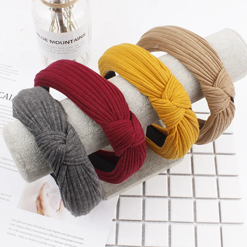 Korean Style Knitted Cross-Knotted Face Wash Hair Band Women's Solid Color Retro Headband Wholesale y2k hot retro blue wash denim micro mini skirt for women s fashion american retro cargo style jean skirts pocket female bottoms