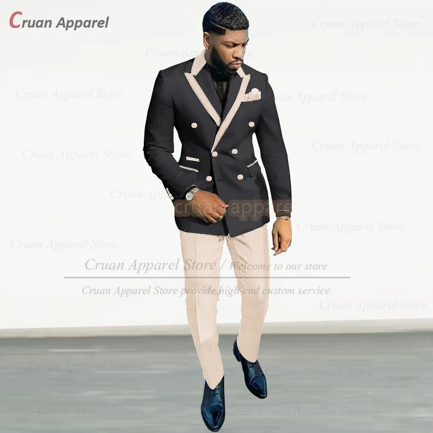 Classic Black Suit Set For Male Evening Dinner Stylish Double Breasted Blazer Pants 2 Pieces Prom Luxury Slim Fit Outfits mens suits
