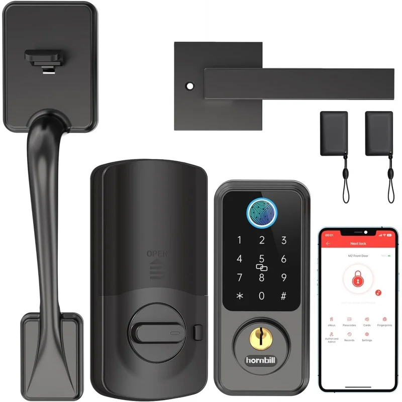

Hornbill Sart Lock with Front Door Handle Set - Keyless Entry Doo Lok wit Handleset - Smart Deadbolt Dor ock for Frnt Doo