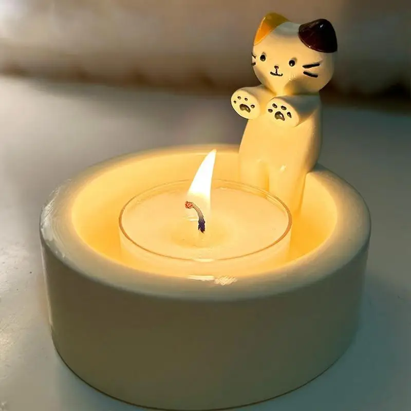 

Kitten Candle Holder Cute Cat Warming Paws Design Aromatherapy Candlestick Home Table Decoration for Candlelight Dinner Date
