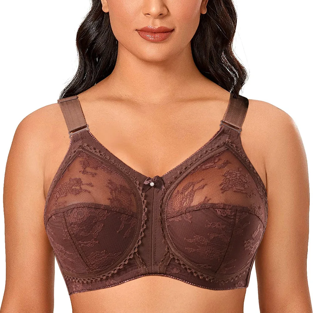 New Wine Red Sexy Bra Women Bra Full Coverage Unlined Ultra Thin Plus Size Bra Wireless Big Minimizer Bras Big Size B C D DD E