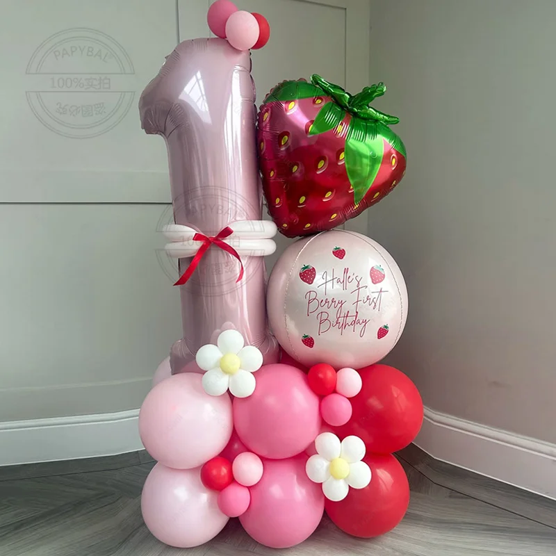 49 stücke Obst Erdbeere Ballon Spalte Set Mädchen Prinzessin Geburtstag Bunte Baby Dusche Geschlecht Offenbaren Party Dekore Hochzeit Globos – Detail 1
