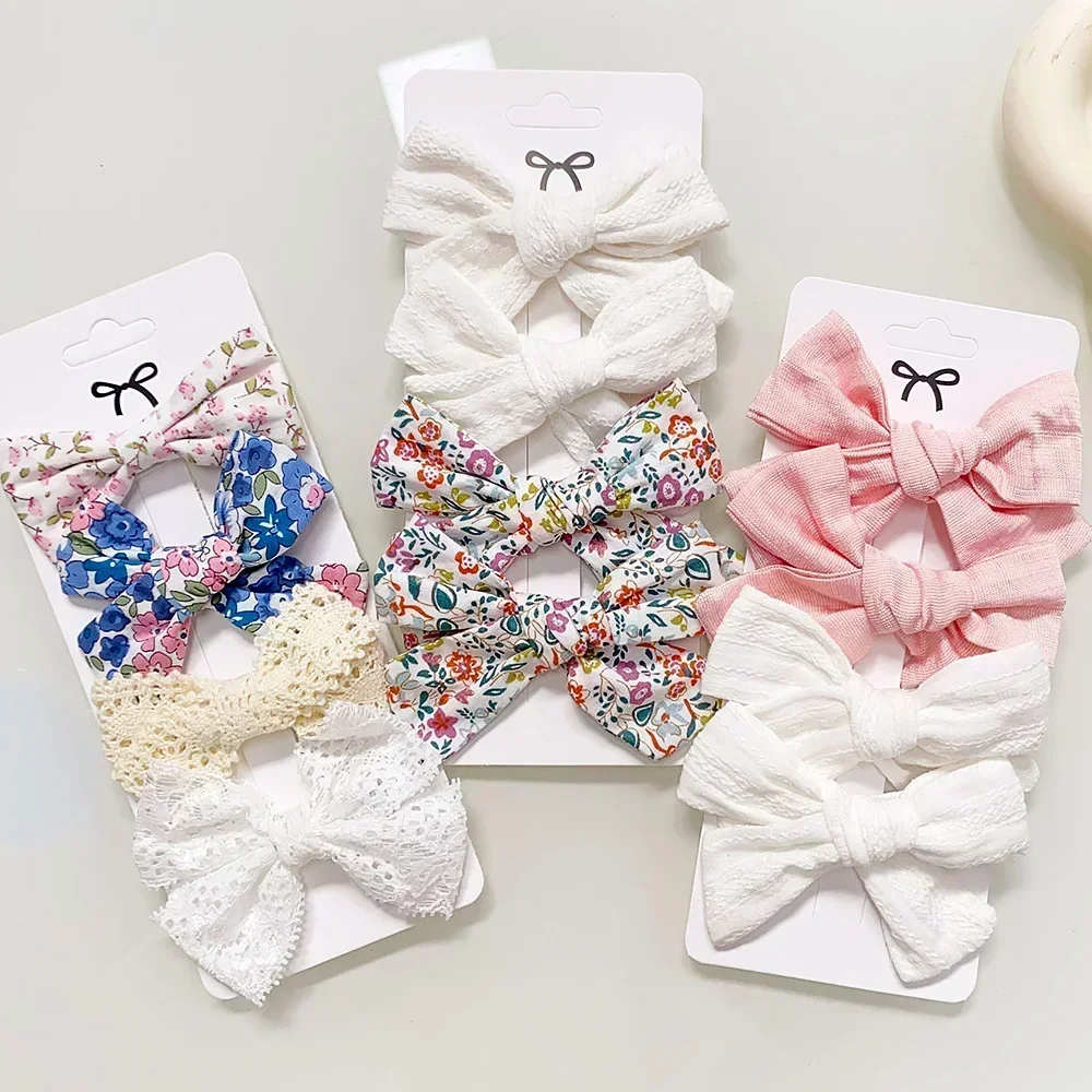 여아용 귀여운 프린트 머리핀, 달콤한 헤어 클립 바레트, 코튼 활,  헤어 액세서리, 도매 선물, 4 개, 5 개/세트