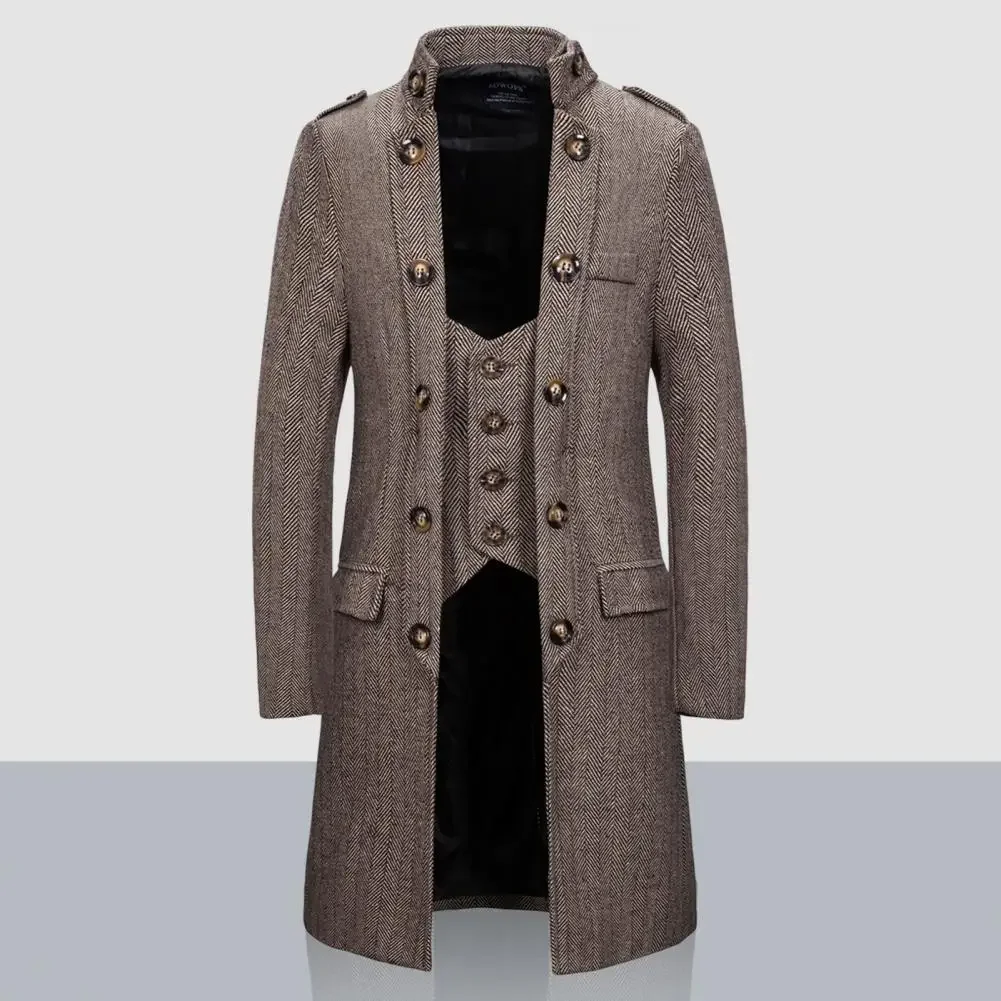 Men Windbreaker Stylish Male Slim Fit Fake Two Piece Coldproof Outwear Coat Streetwear  Men Outwear Coat  Men Trench Coat