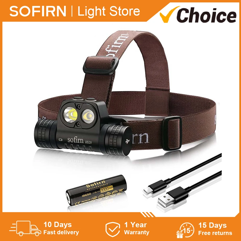 Sofirn HS20 2700lm USB C Rechargeable LED Headlamp 18650 Powerful Headlight with Spotlight&Floodlight Dual Switch Indicator