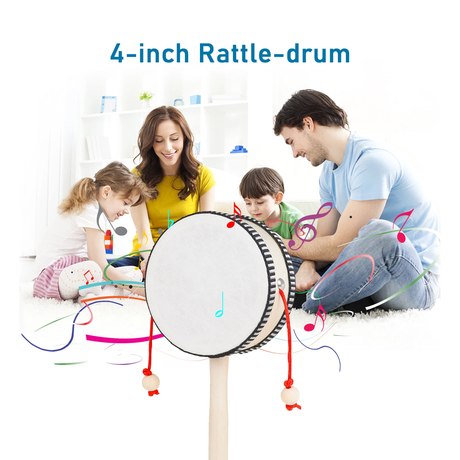 4-inch Rattle-drum Wooden Shaking Drum Rattle Spin Drum Hand Shaking Handheld Musical Instruments for Baby Kid Child Toy musical percussion instruments wooden hand drum
