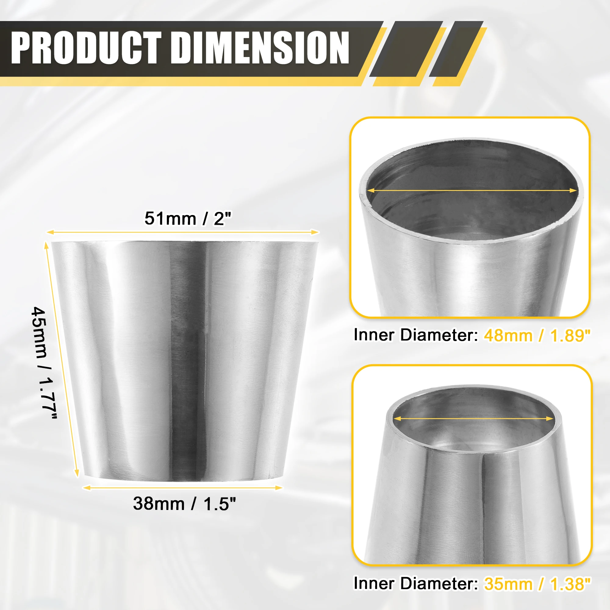 Uxcell Auto-Dorn-Auspuffbiegung, Winkelrohr, konzentrisches Reduzierstück aus Edelstahl 304, 38 mm Außendurchmesser bis 63 mm Außendurchmesser – Detail 6