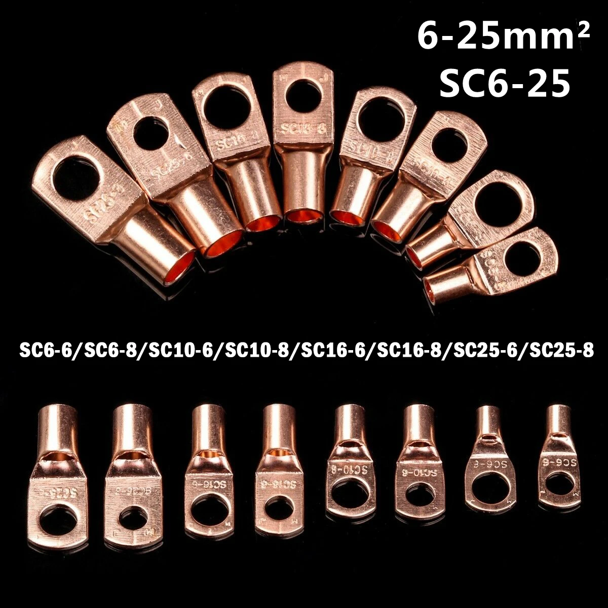 25/50/100pcs Copper Lug Ring Wire Connectors Bare Cable Electric Crimp