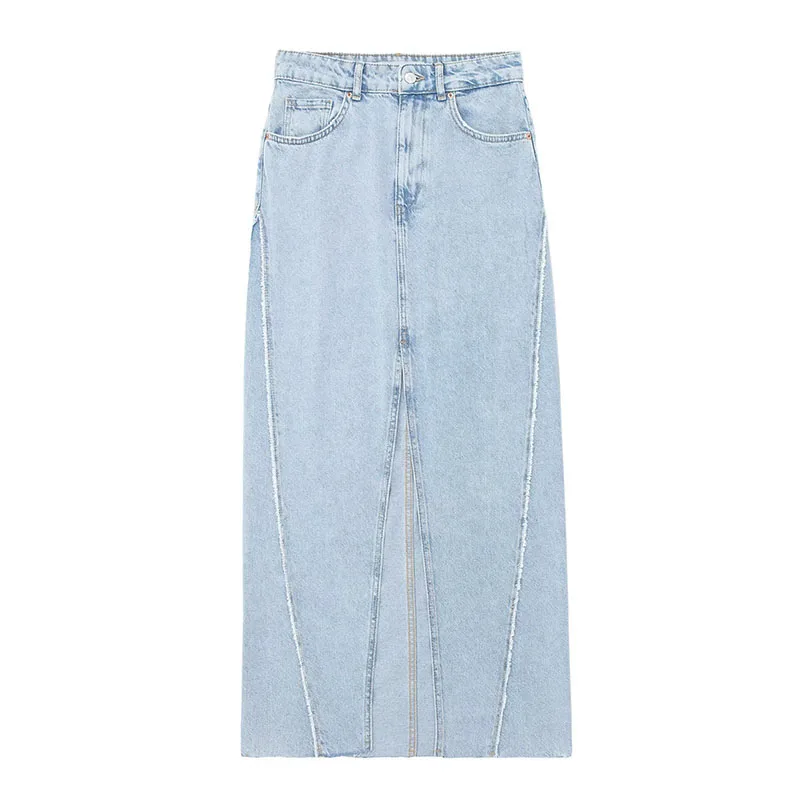 

Summer Women's 2023 New Casual High Waist Split Fur Side Minx Denim Half Body Skirt Slim 855651