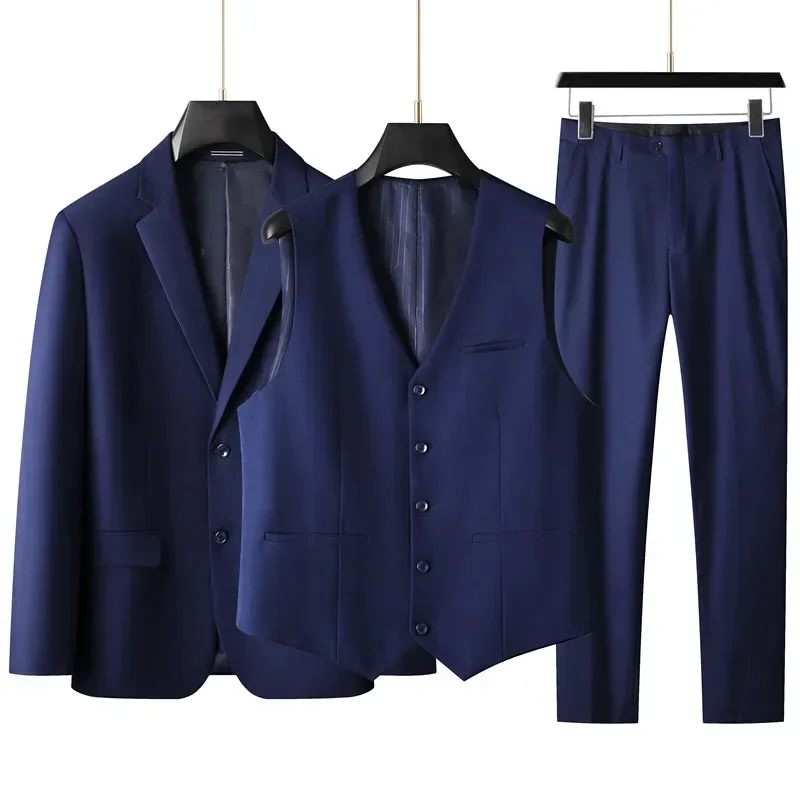 Mens Suit Large size men's suit suit + vest +trousers plus fat plus business formal suit coat wedding dress three-piece set