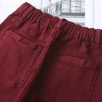 Wine Red Plus Size Jeans for Women High Waisted Loose Fitting Harem Pants Elastic Cotton Denim Pants Mum Jeans Baggy Jeans - Image 5